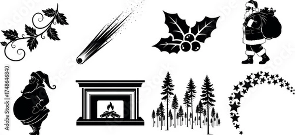 Fototapeta Vector art of collection of christmas and winter holiday graphic elements