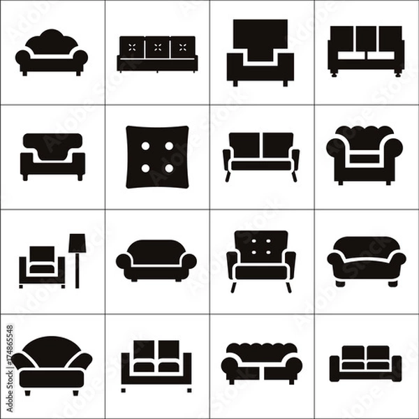 Fototapeta Sofa isolated flat vector icons set