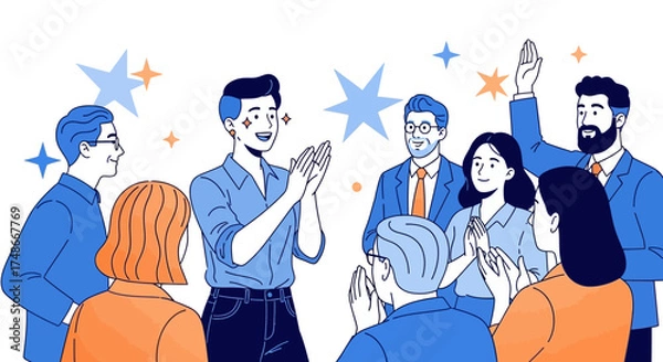 Fototapeta Team Celebrates Success in a Collaborative, Sparkle-Filled, and Enthusiastic Gathering