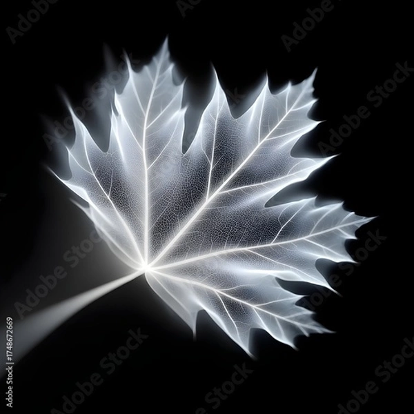 Fototapeta Ethereal translucent leaf against a dark background