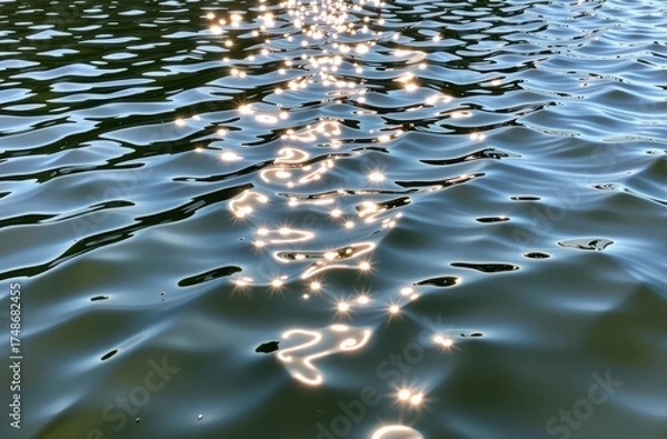 Obraz Sun-dappled lake water shimmers with vibrant reflections, creating a mesmerizing pattern of light and shadow on the tranquil surface, light, summer, ripple