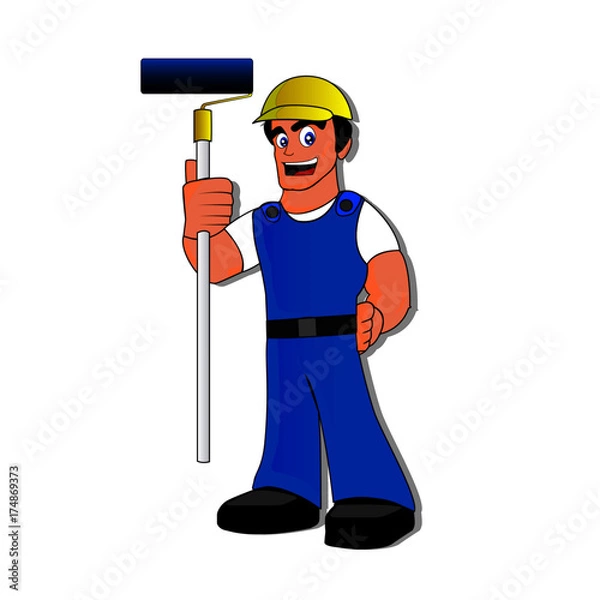 Obraz Trabajador, pintor con rodillo en la mano