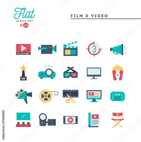 Obraz Humanitarian, peace, justice, human rights and more, flat icons set, vector illustration