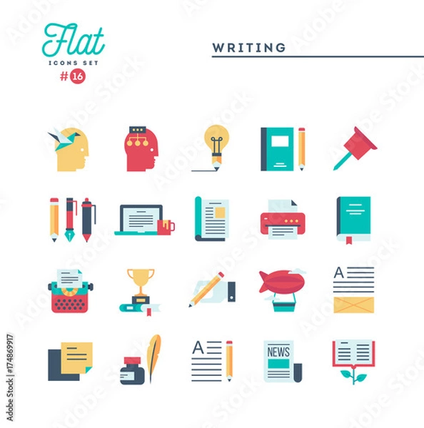 Obraz Humanitarian, peace, justice, human rights and more, flat icons set, vector illustration