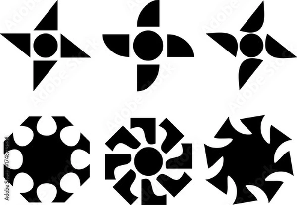 Fototapeta Abstract Geometric Pinwheel and Circular Motif Collection in Black and White for Modern Design Projects