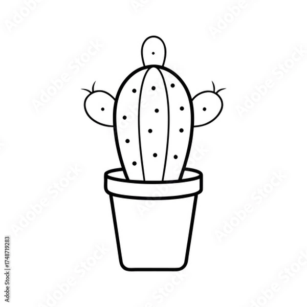Fototapeta Cactus in Pot Outline Coloring Page