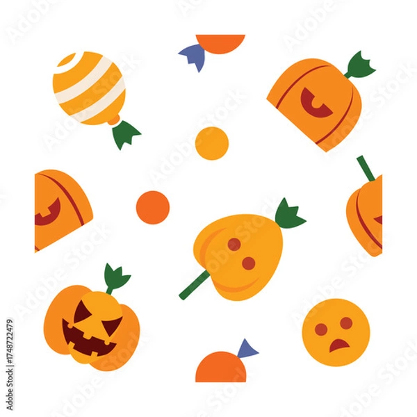 Obraz cute halloween seamless pattern with candy and pumpkin