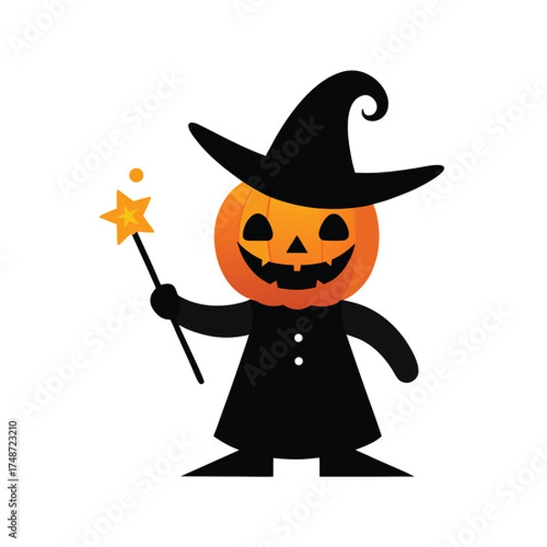 Obraz evil pumpkin witch casting spell with magic wand 