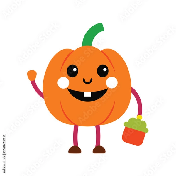 Obraz friendly pumpkin holding candy bucket for trick 