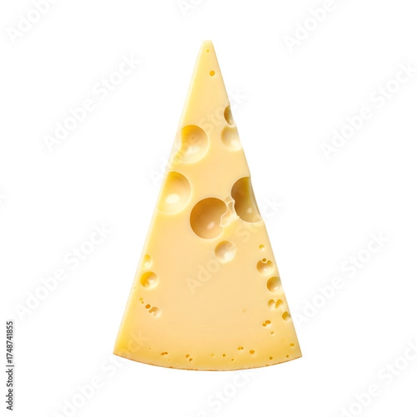 Fototapeta Piece of swiss cheese isolated on transparent background, featuring its characteristic holes, showcasing its texture and color