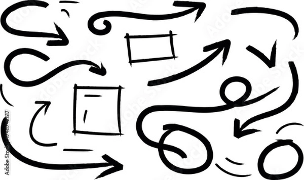 Fototapeta Hand drawn arrow shapes black and white design elements background
