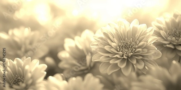 Fototapeta Soft chrysanthemums bloom in a garden during hour, creating a serene and atmosphere
