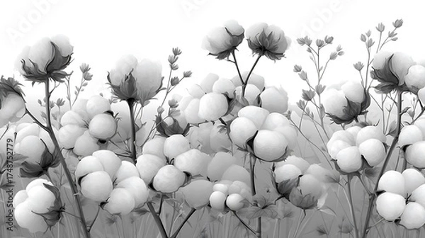 Fototapeta Minimalist cotton flower branch art high resolution picture