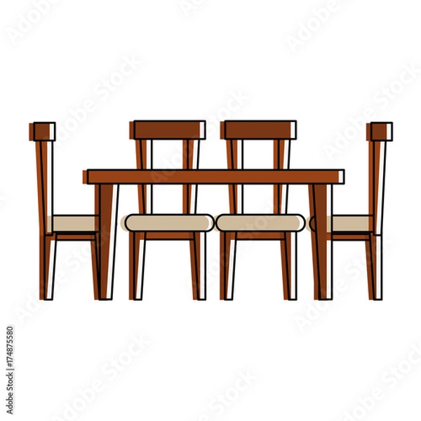 Fototapeta dining table with chairs  frontview furniture icon image vector illustration design 