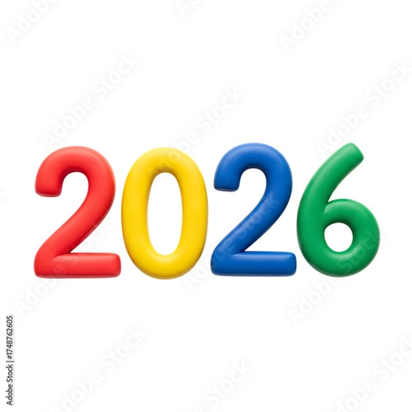 Fototapeta Illustration of the year 2026 with colorful plastic isolated on transparent background for your design and decoration around 123 characters