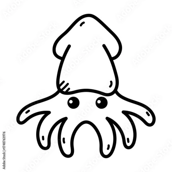 Obraz Cute Doodle Illustration of a Squid with Tentacles and Big Eyes on a Transparent Background Hand Drawn Style