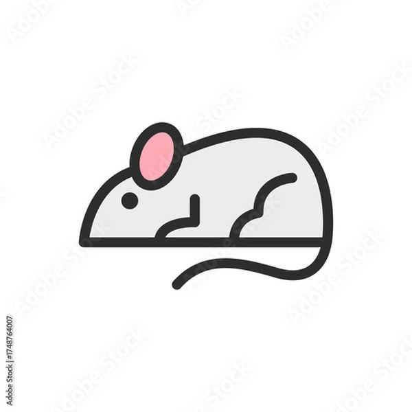 Obraz Cute Gray Mouse With Pink Ears And Black Eyes Illustrated In A Simple Doodle Style With A Transparent Background