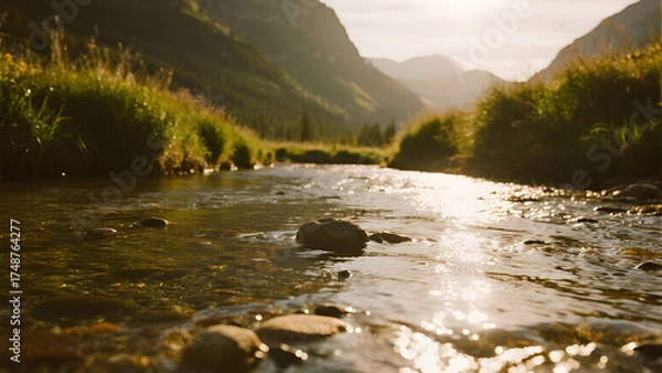 Fototapeta Clear mountain stream with polished pebbles