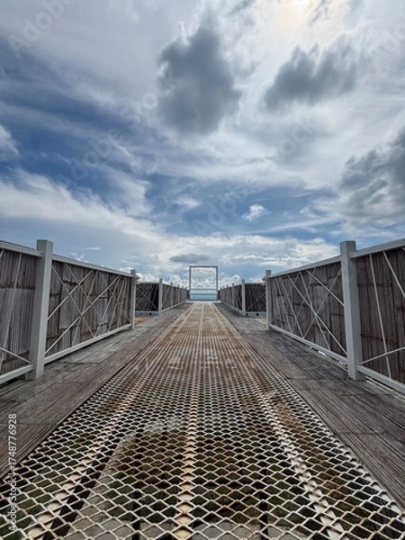 Fototapeta The walkway to window frame with cloudy sky in background