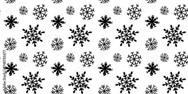 Fototapeta Seamless pattern with snowflakes in doodle style. Hand drawn line art vector background. 