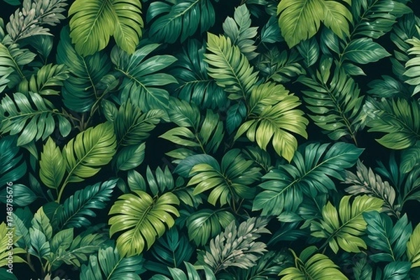 Obraz Dark Jungle Tropical Leaves Background. Dramatic Emerald Botanical Design