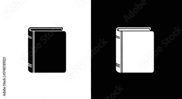 Fototapeta A minimalist graphic of two contrasting book icons on a split black and white background.
