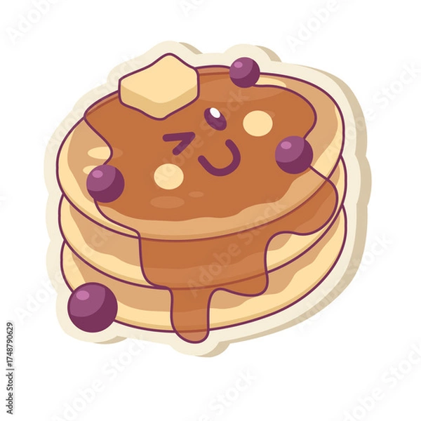 Fototapeta Stack of Pancakes with Butter Syrup and Berries on Transparent Background