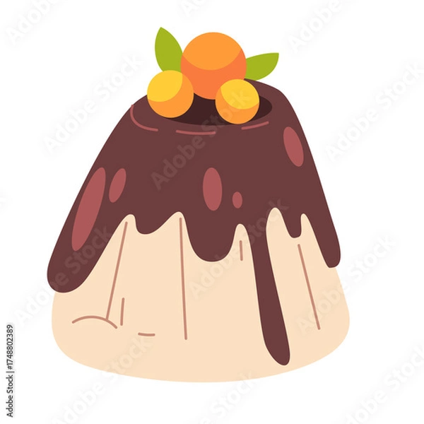 Fototapeta Cartoon Dessert With Chocolate Drizzle and Oranges Isolated on Transparent Background