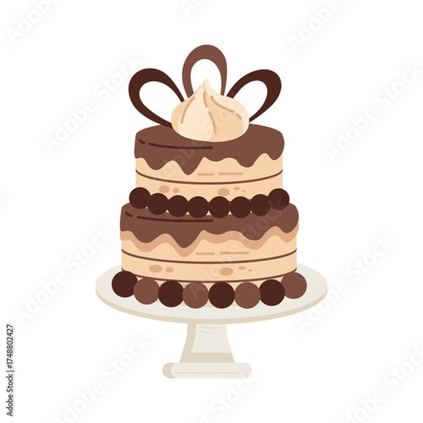 Fototapeta Two Tier Chocolate Cake with Vanilla Cream on Top displayed on a White Stand and Transparent Background
