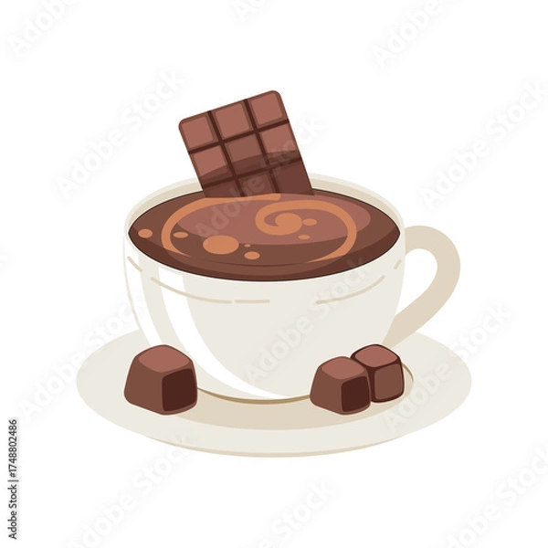 Fototapeta Pixelated Hot Chocolate Cup With Chocolate Bar And Truffles Transparent Background