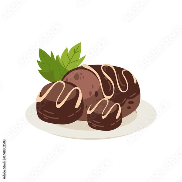 Fototapeta Chocolate Dessert Display with Mint Garnish on Plate Isolated on Transparent Background