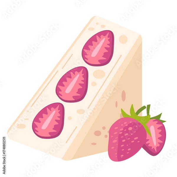 Fototapeta Triangular Fruit Sandwich with Pink Strawberries and Creamy Filling Illustration with Transparent Background