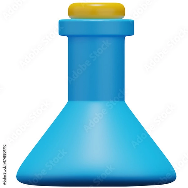 Fototapeta Blue Flask With Yellow Top On Transparent Background Simple Render Illustration