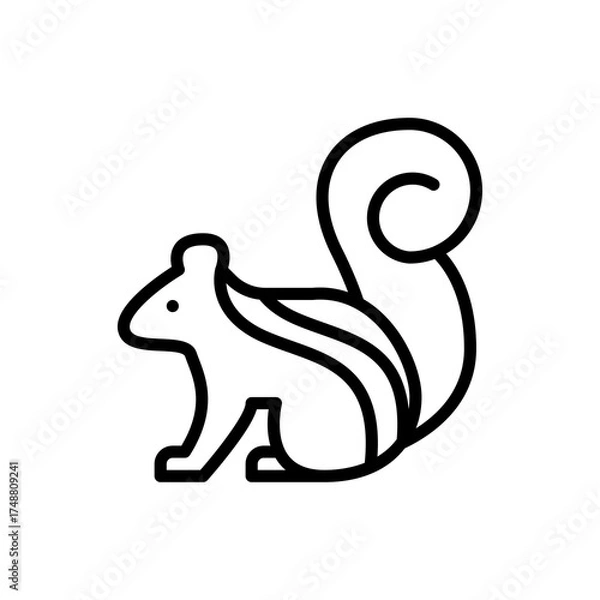 Fototapeta Simple Outline Icon of a Squirrel with Fluffy Tail on a Transparent Background Representing Nature and Wildlife