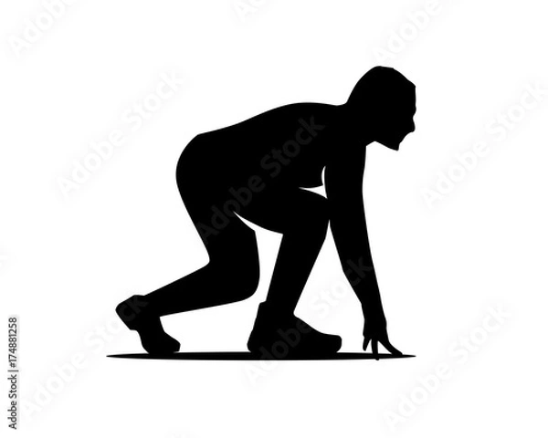Fototapeta athlete start to run silhouette, person getting ready to run, silhouette design, isolated on white background.