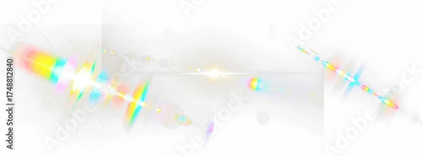 Fototapeta Light leaks with prism effect isolated on transparent background, colorful rainbow glow overlay for photo editing, dreamy lens flare and refraction texture for creative visual design projects