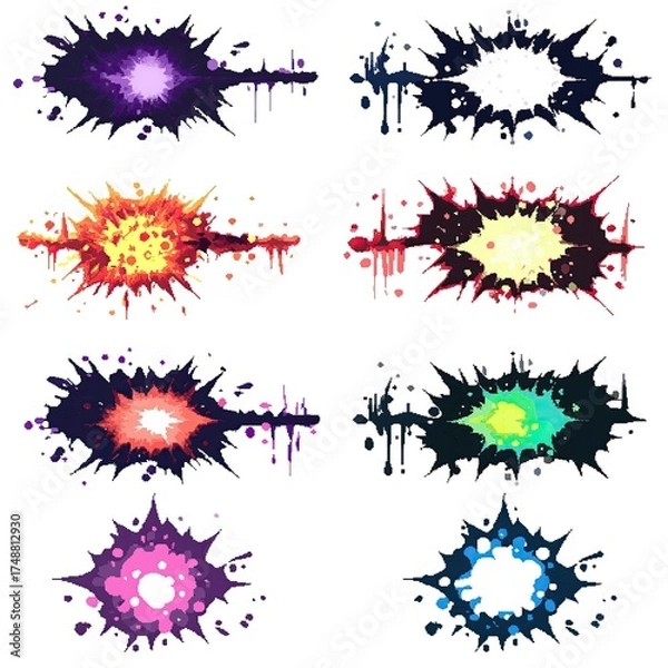 Fototapeta Pixel Art Explosion Set Magical Blast 18bit 16bit Isolated Retro RPG Video Game Asset Colletion