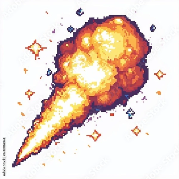 Fototapeta Pixel Art Explosion Magical Blast 18bit 16bit Isolated Retro RPG Video Game Asset 