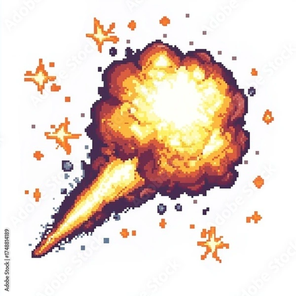 Fototapeta Pixel Art Explosion Magical Blast 18bit 16bit Isolated Retro RPG Video Game Asset 
