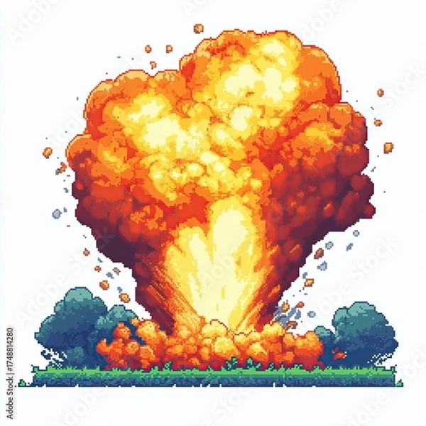 Fototapeta Pixel Art Explosion Magical Blast 18bit 16bit Isolated Retro RPG Video Game Asset 