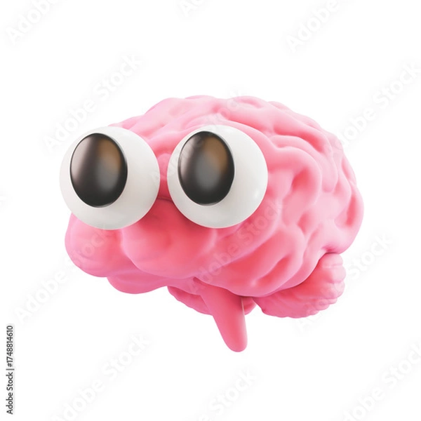 Fototapeta Playful Pink Cartoon Brain Character with Big Googly Eyes Isolated on Transparent Background Expressing Surprise or Confusion