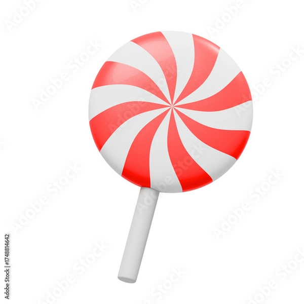 Fototapeta Red And White Swirl Lollipop Candy On White Stick With Transparent Background And Soft Lighting