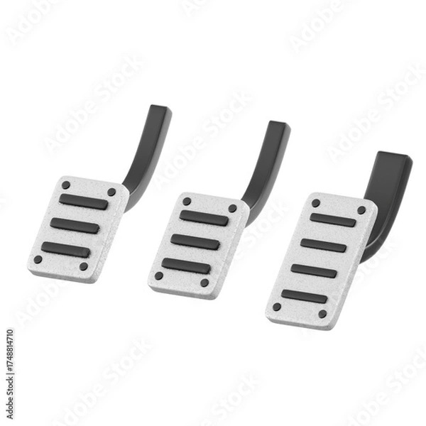 Fototapeta Set Of Three Automotive Accelerator Brake And Clutch Pedals With Textured Non Slip Surface Isolated On Transparent Background