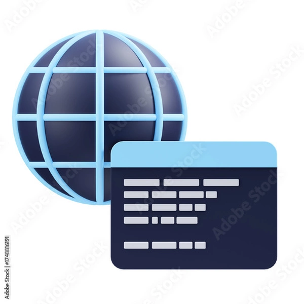 Fototapeta 3D Globe With Digital Code Screen Displaying Global Network Connectivity And Internet Data On Transparent Background