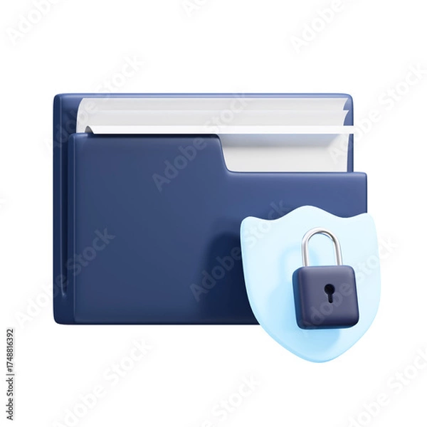 Fototapeta Dark Blue Folder Icon With Transparent Background Featuring A Blue Shield And Padlock Symbol Representing Security And Data Protection