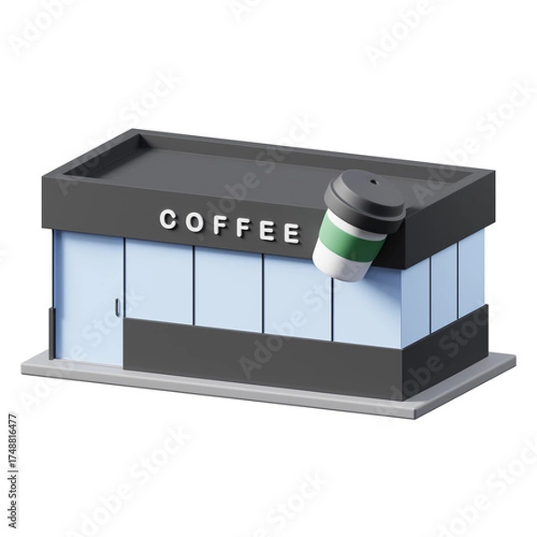 Fototapeta Modern Coffee Shop Building Exterior With A Disposable Cup On The Side And The Word Coffee Written On The Facade On A Transparent Background