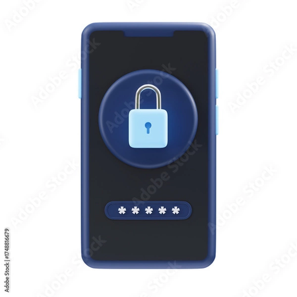 Fototapeta Smartphone Screen Displaying a Digital Lock Icon and Password Entry Field Against a Dark Abstract Background with Subtle Blue Glow