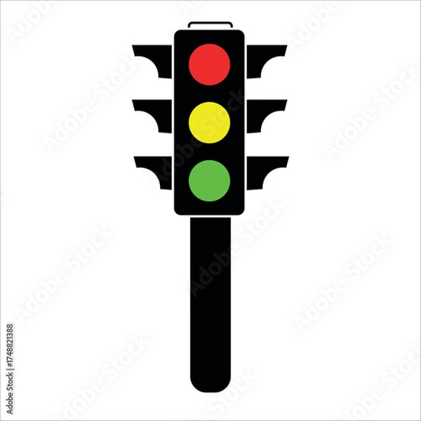 Fototapeta Simple black traffic light with red yellow and green signals.
