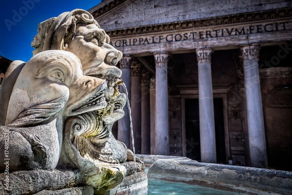Obraz Water Fountain and Pantheon, Rome, Italy