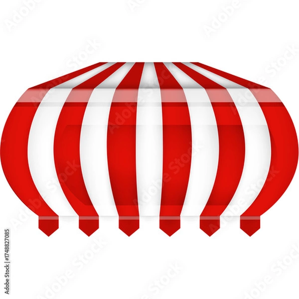 Fototapeta Circular Red And White Striped Awning With A Transparent Background For A Shop Entrance Or Outdoor Event